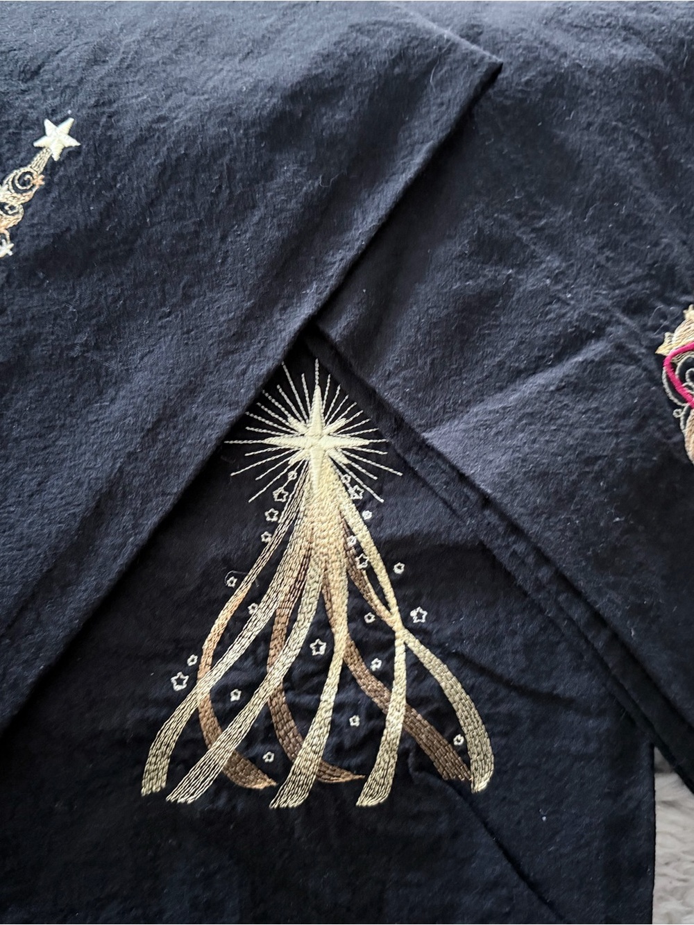 3 extra large linen tea towels with holiday embroidery